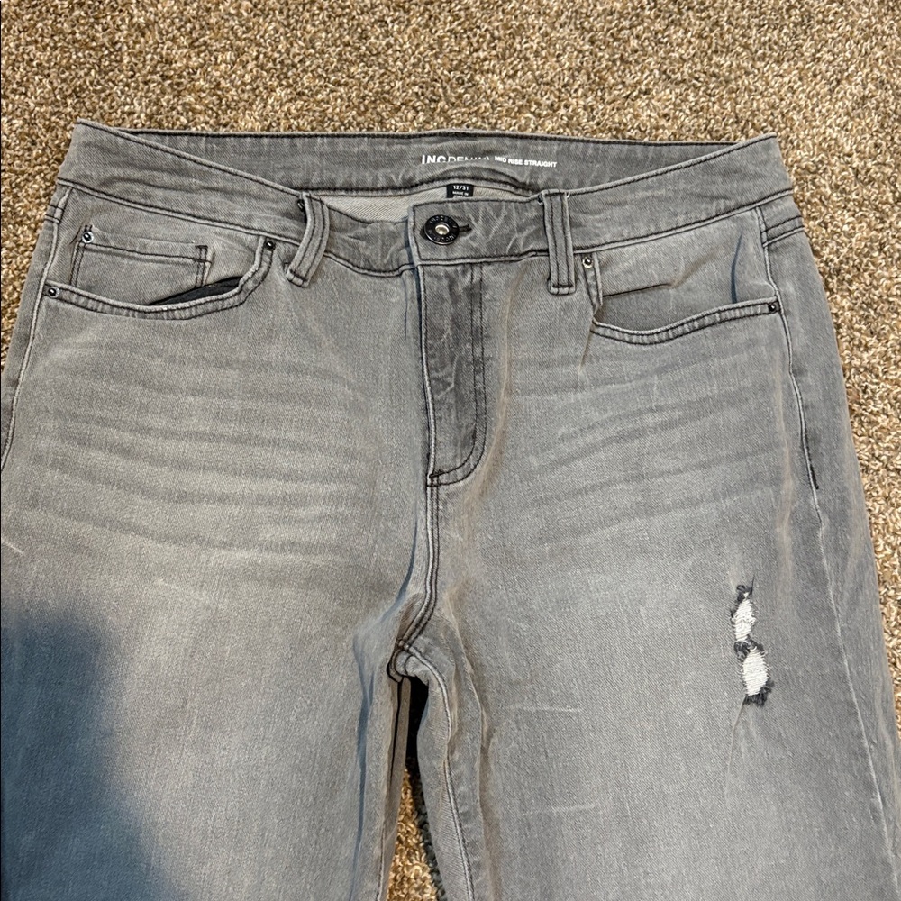 INC International Concepts Gray Ripped Skinny Jeans - Picture 2 of 3
